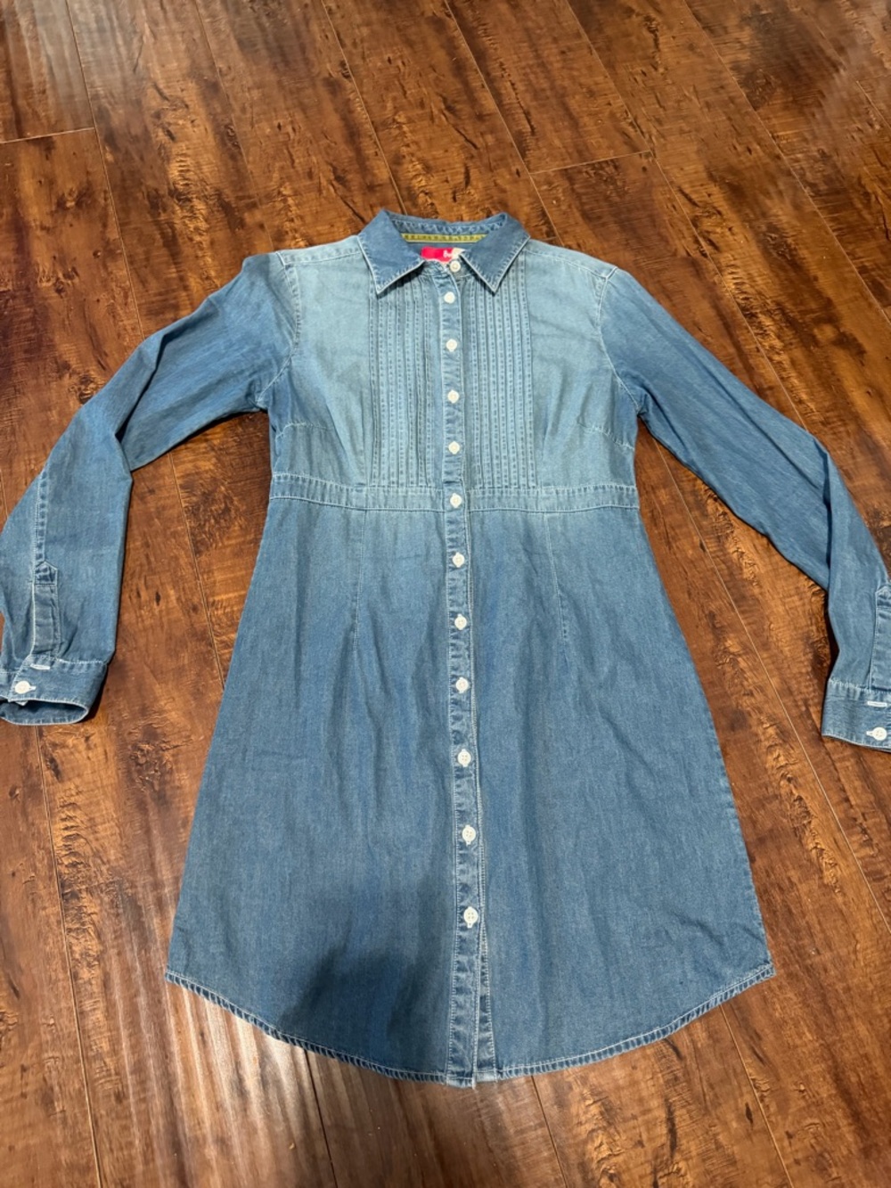 Boden Denim Long Sleeve Button-Up Dress in Blue